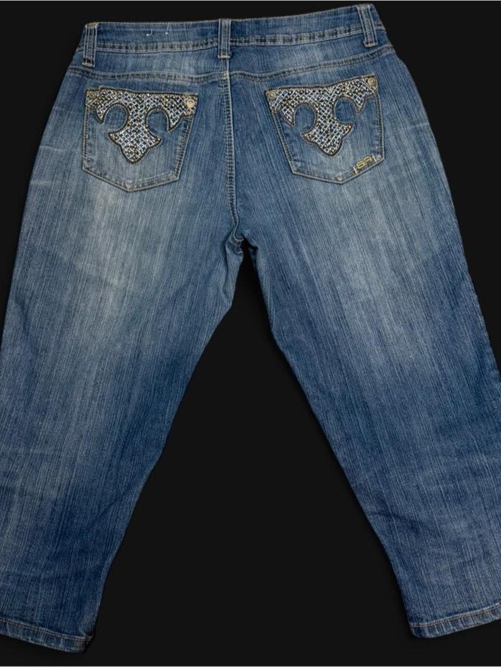 South Pole Women's Blue Cropped Jeans with Embellished Back Pockets